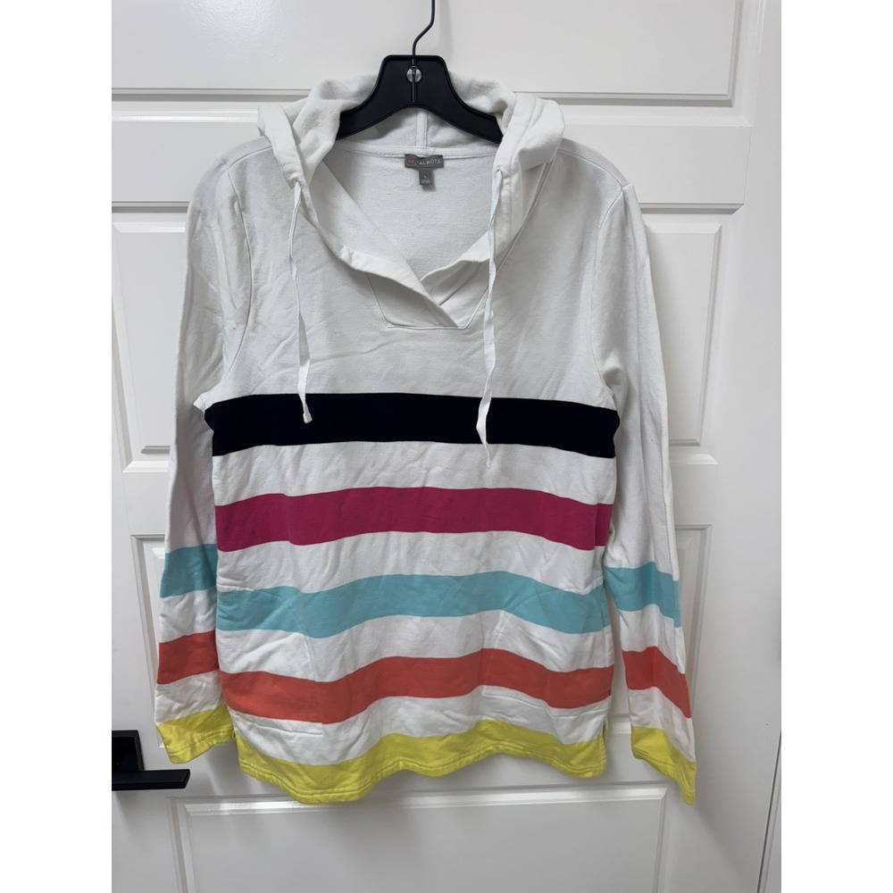 Talbots Womens Large Colorful Stripe Long Sleeve Hoodie Pullover Pockets Stretch